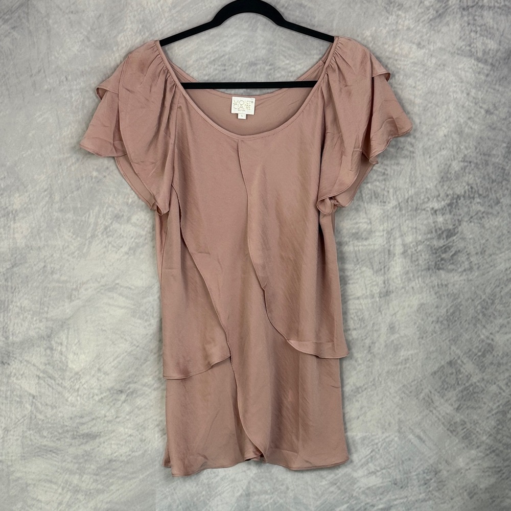 Violet + Claire Blush Pink Ruffled Top sz L‎ Flutter Fairycore Coquette romantic